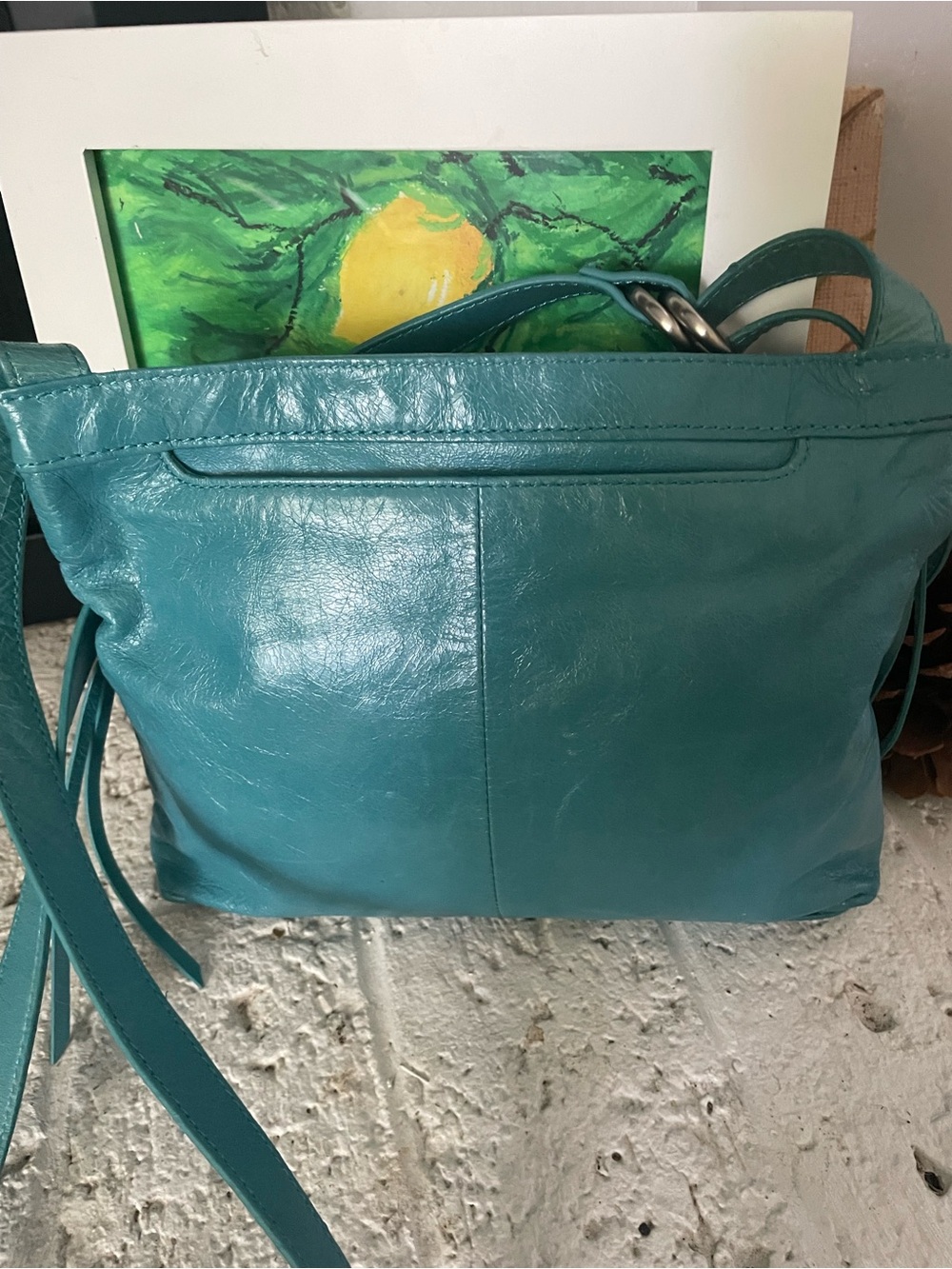 HOBO Teal Leather Crossbody Bag with Front Zip Pocket - Picture 8 of 11